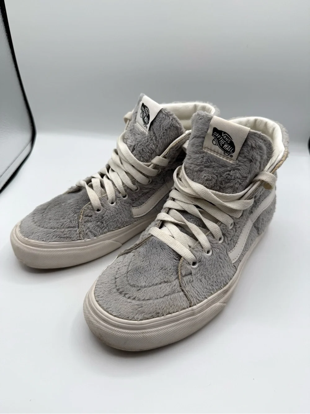 Rare Vans Sk8-Hi Fluffy Sherpa Fleece Grey High Top Shoes Womens 7.5 Men’s 6